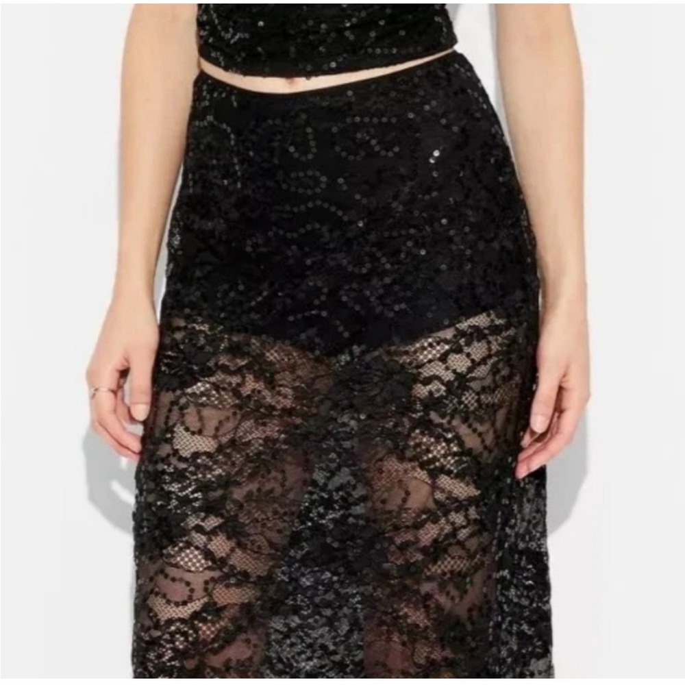 Wild Fable Black Sequin Lace Maxi Skirt with Built-in Shorts Womens Size M New